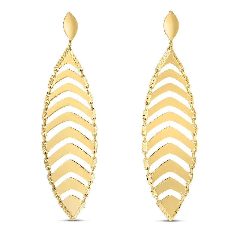 Women's luxury party earrings-14k Yellow Gold Drop Leaf Earrings