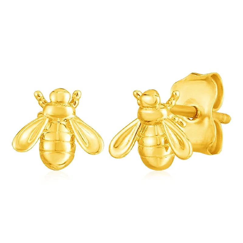 Women's titanium earrings-14k Yellow Gold Bee Stud Earrings