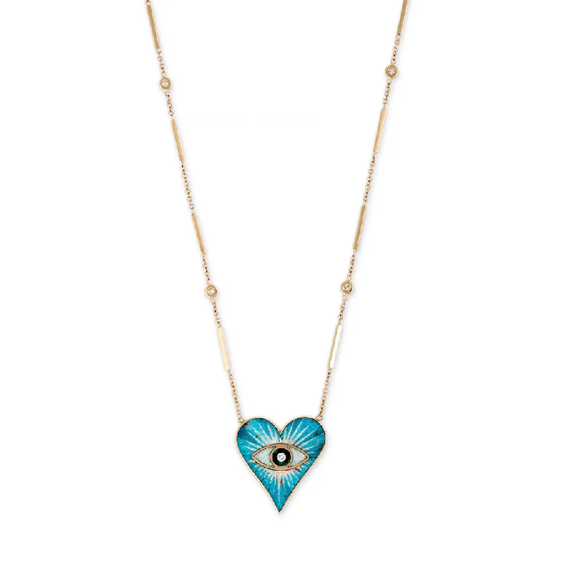 Women's geometric necklaces-SMALL TURQUOISE OPAL MALACHITE INLAY EYE BURST HEART NECKLACE