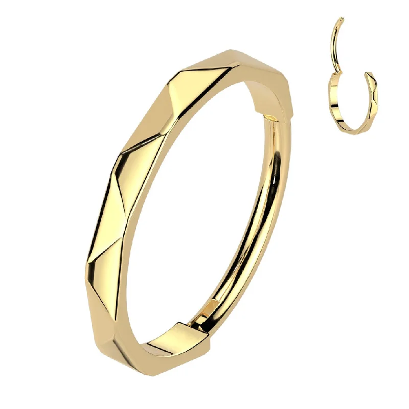 Women's anniversary rings-Titanium Gold Hinged Segment Nose Hoop Ring With Faceted Side 20 Gauge - TI-202A