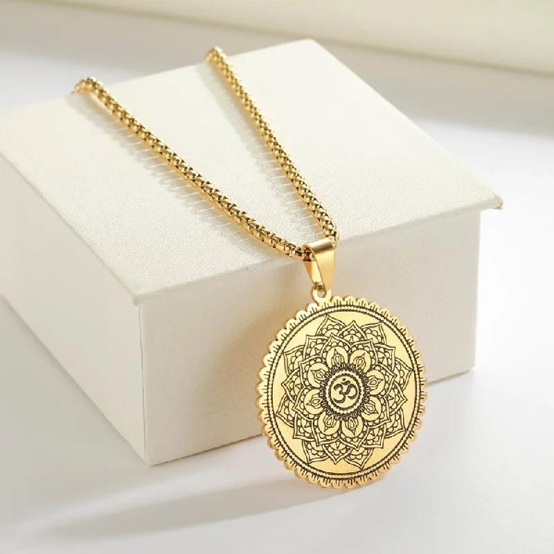 Luxury women's necklaces-Flower of Life Om Pendant Necklace