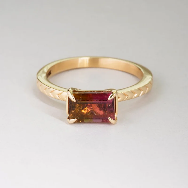 Women's crystal rings-Watermelon Tourmaline Chevron Ring