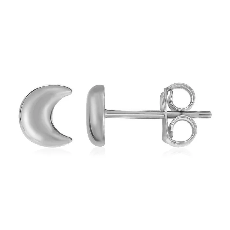 Women's mother-daughter earrings-14k White Gold Post Earrings with Moons