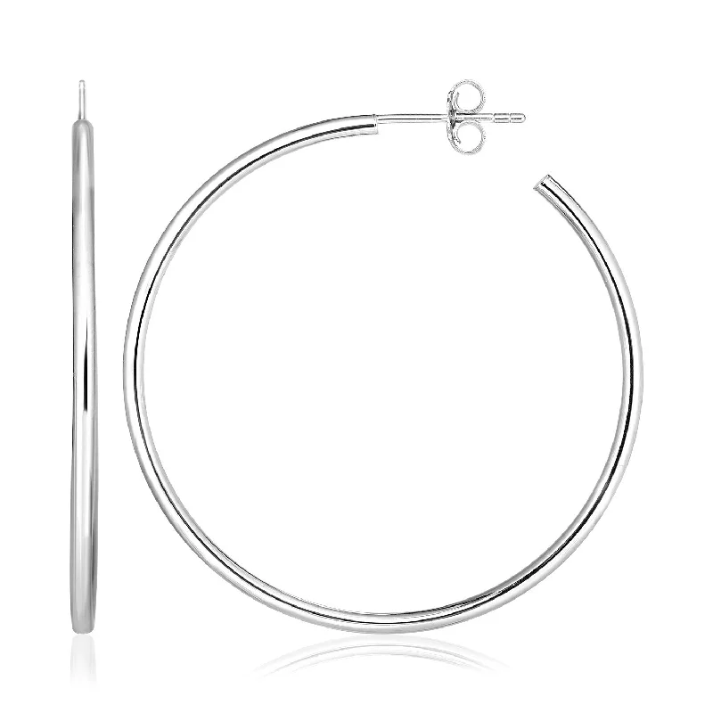 Women's luxury gift earrings-Sterling Silver Rounded Polished Hoop Earrings