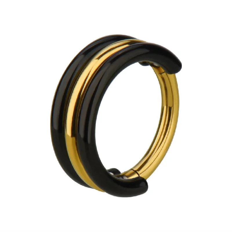 High-end women's rings-Titanium Gold Hinged Ring - TI-130A