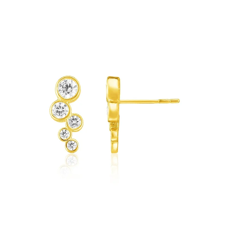 Women's exclusive earrings-14k Yellow Gold Climber Post Earrings with Circles and Cubic Zirconias