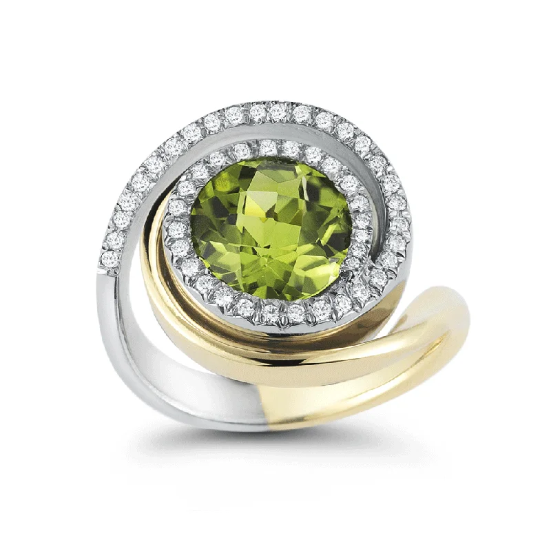 Women's personalized rings-Peridot and Diamond Two Toned Ring