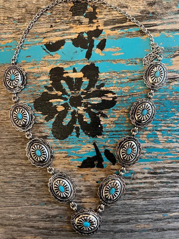 Women's handmade artisan necklaces-Mini Concho w/ Turquoise Necklace