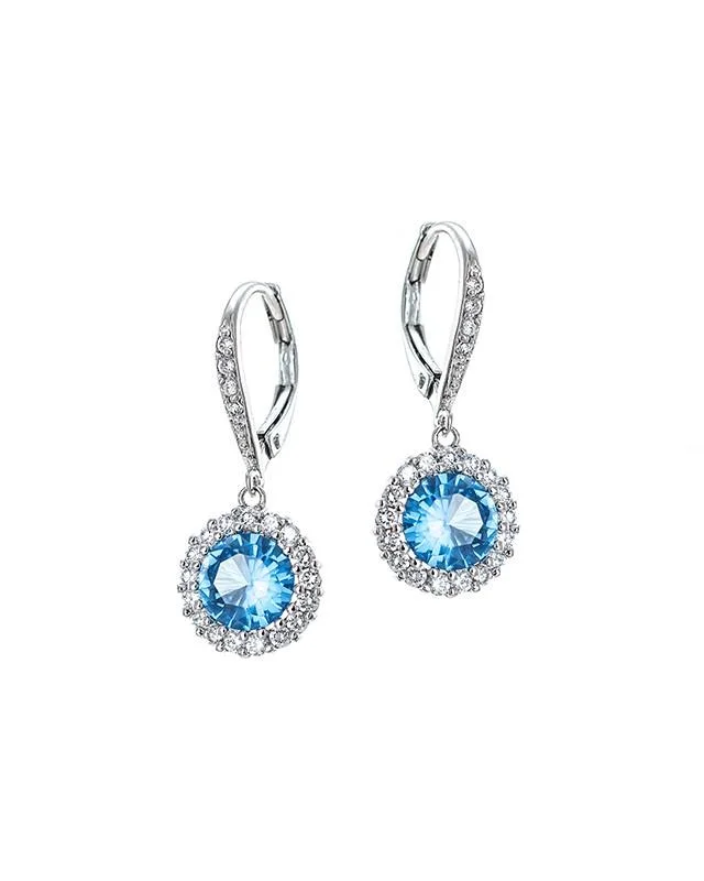 Women's stackable rings-Classic Aqua CZ Round Drop Pierced Earring