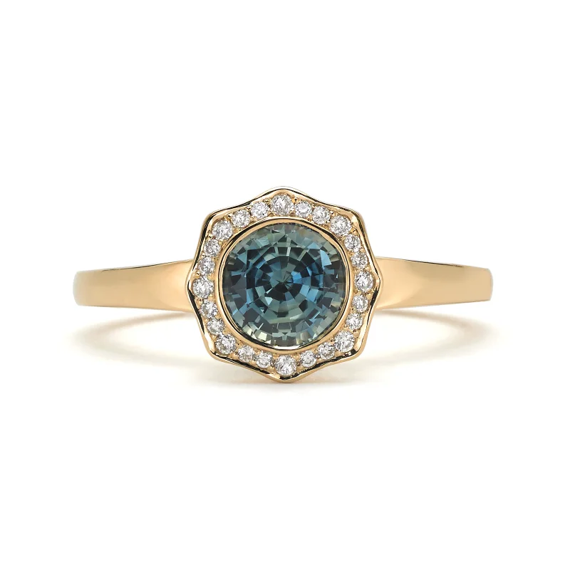 Women's fingerprint rings-Steller Flare Natural Blue Green Sapphire Ring