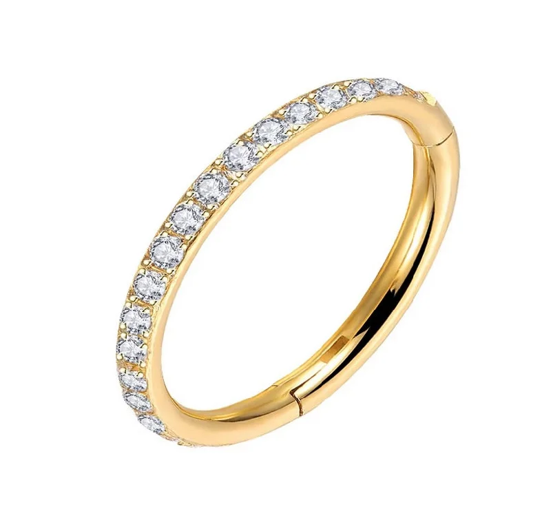 Women's moon phase rings-Titanium Gold Jewelled Hinged Conch Ring 18 Gauge 11mm Diameter - TI-211A