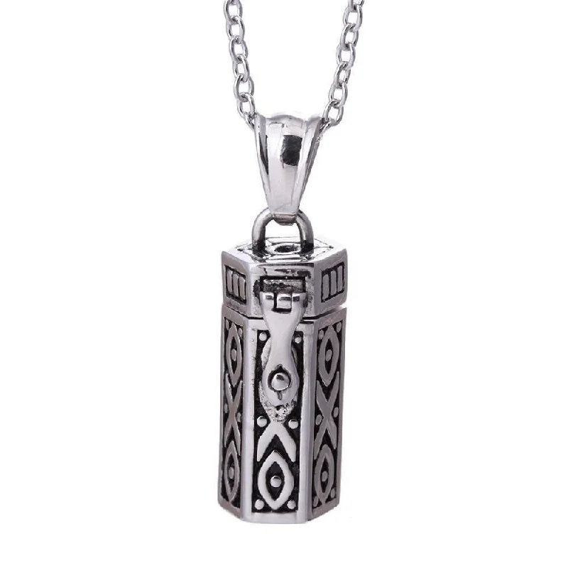 Trendy women's necklaces-Antique Silver Ethnic Prayer Box Pendant Necklace