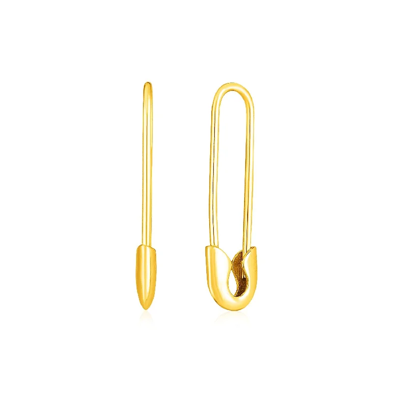 Women's sapphire earrings-14k Yellow Gold Safety Pin Earrings