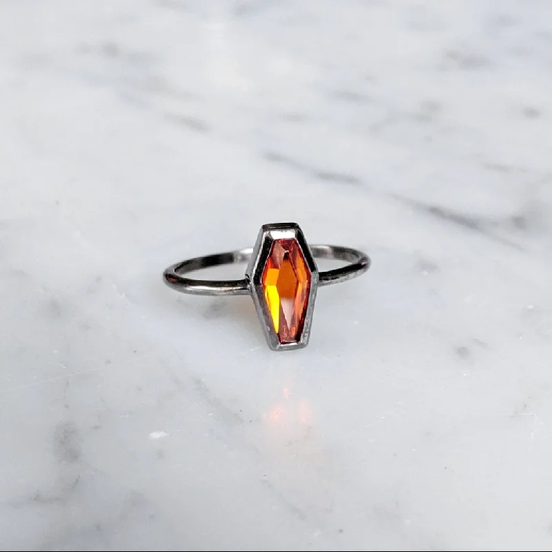 Women's charm rings-Orange Crystal Coffin Ring