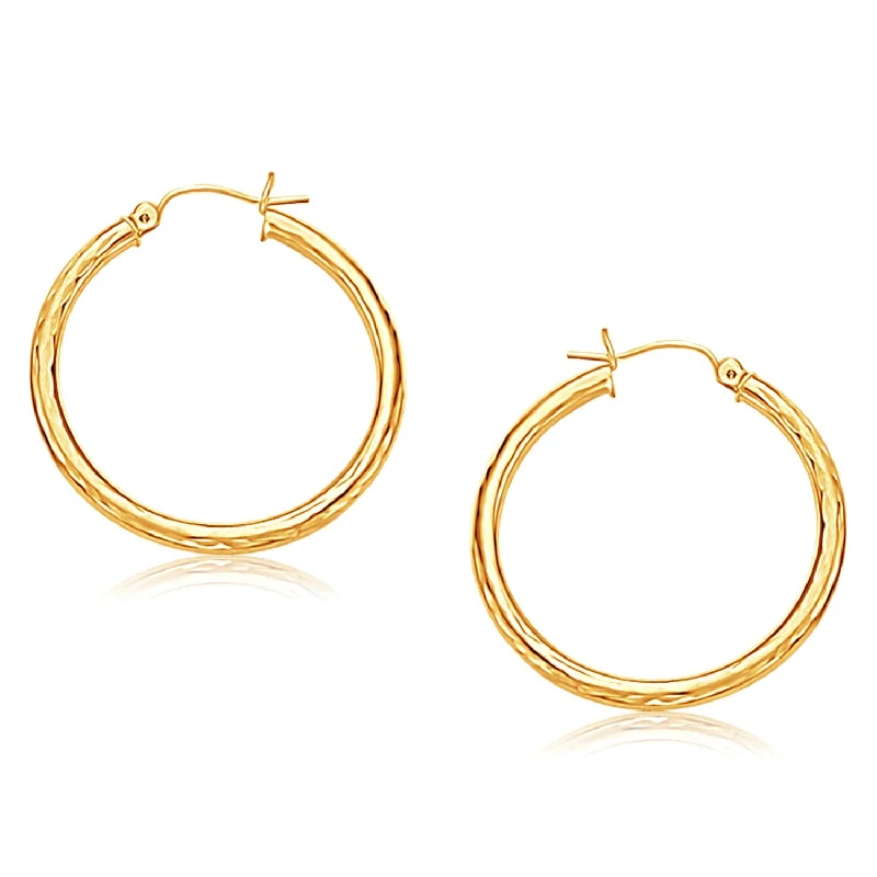 Women's ruby earrings-14k Yellow Gold Hoop Earring with Diamond-Cut Finish (3x30mm)