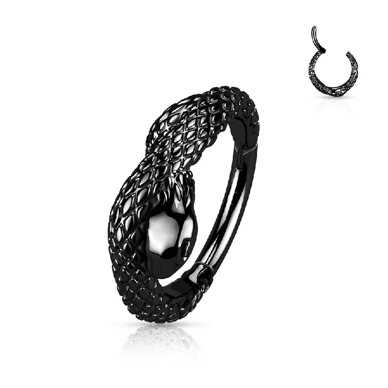 Women's ruby rings-Black Snake Hinged Septum/Daith Ring 16 Gauge - E362B