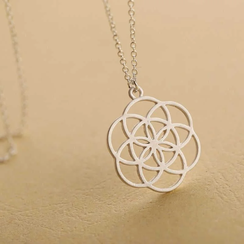 Women's birthstone necklaces-Flower of Life Pendant Mandala Necklace