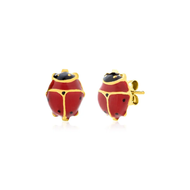 Women's sun earrings-14K Yellow Gold Lady Bug Earrings