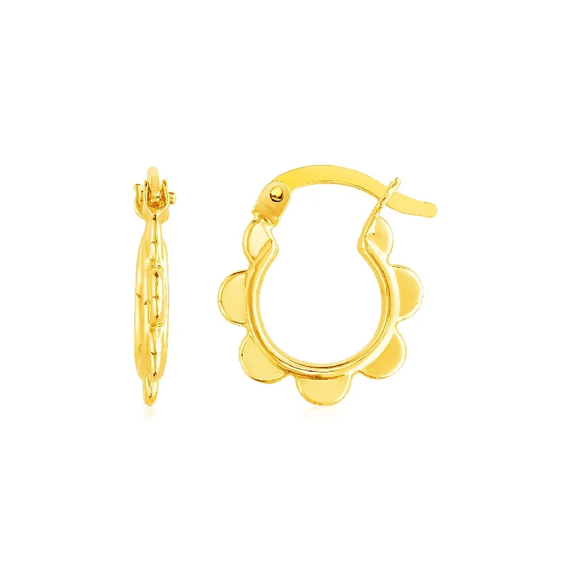 Women's graduation earrings-14k Yellow Gold Scalloped Hoop Earrings