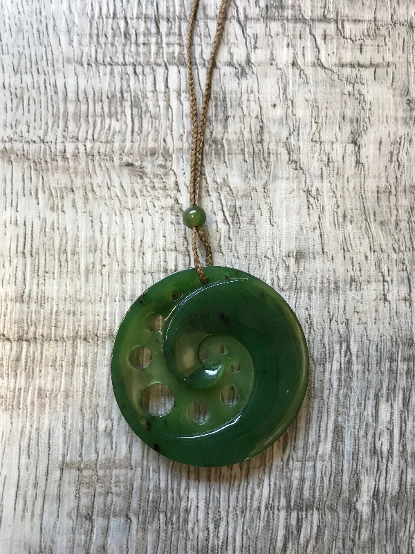 Women's fingerprint necklaces-Jade Fiddlehead Medallion Necklace