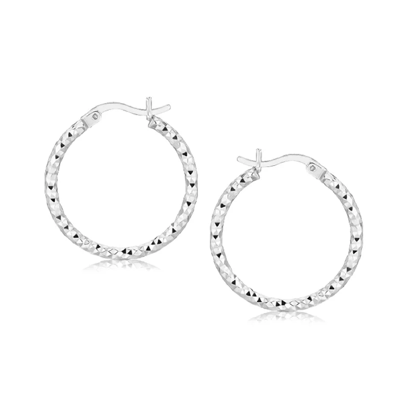 Women's gold-plated earrings-Sterling Silver Rhodium Plated Weave Like Hoop Style Earrings(2x20mm)