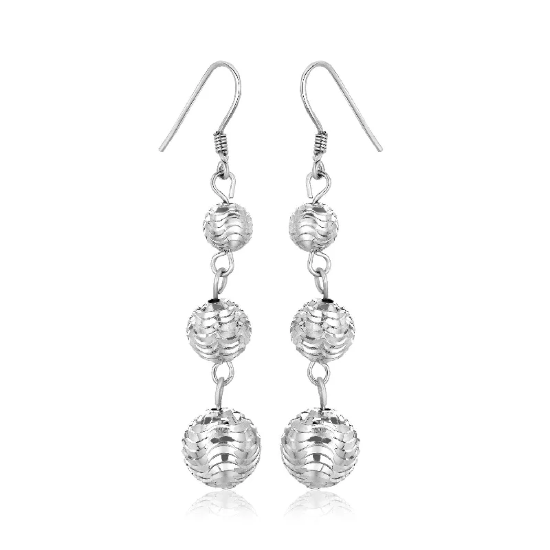 Women's modern earrings-Sterling Silver Layered Textured Ball Dangling Earrings