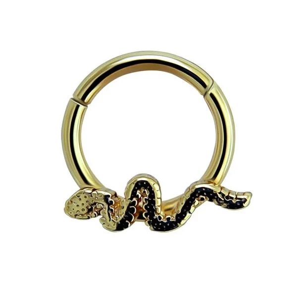 Women's engagement rings-Titanium Gold Snake Hinged Ring - T18A