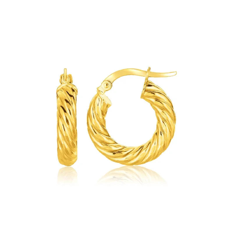 Women's geometric earrings-14k Yellow Gold Twisted Cable Small Hoop Earrings(4x17.6mm)