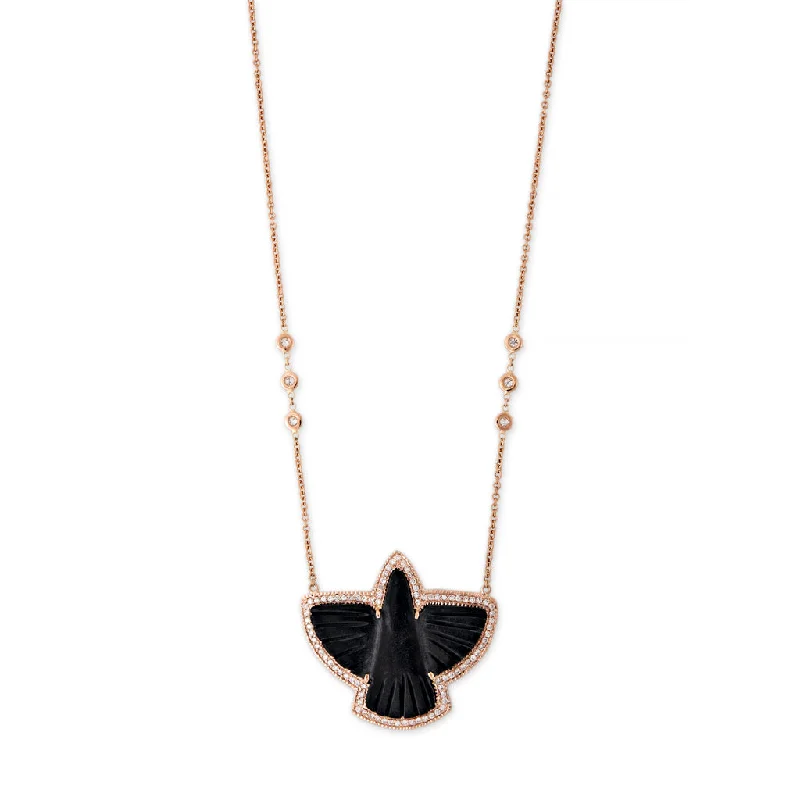 Women's everyday necklaces-PAVE ONYX THUNDERBIRD 6 DIAMOND NECKLACE