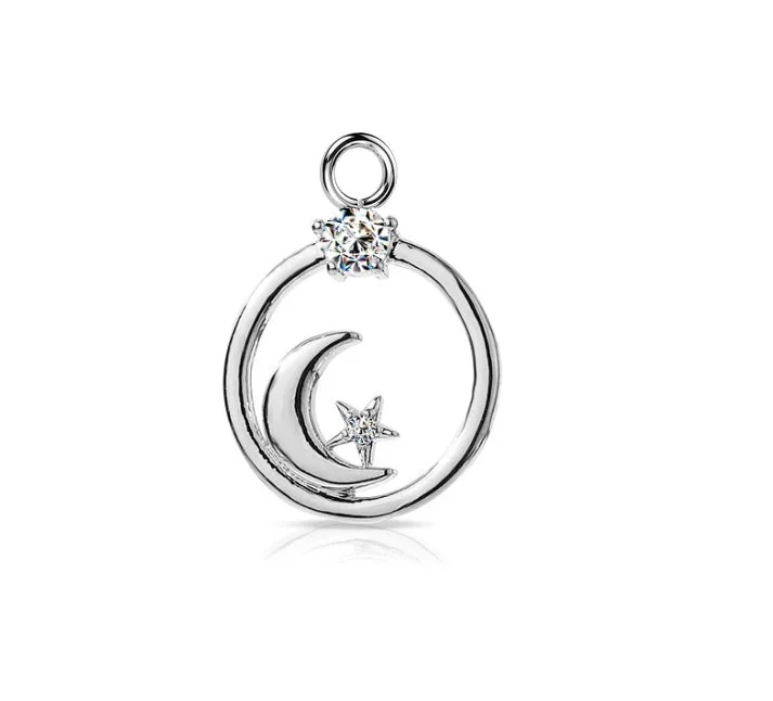 Women's personalized rings-SS316L Moon and Star Jewelled Dangle Charm for Hinged Ring - CHARM26