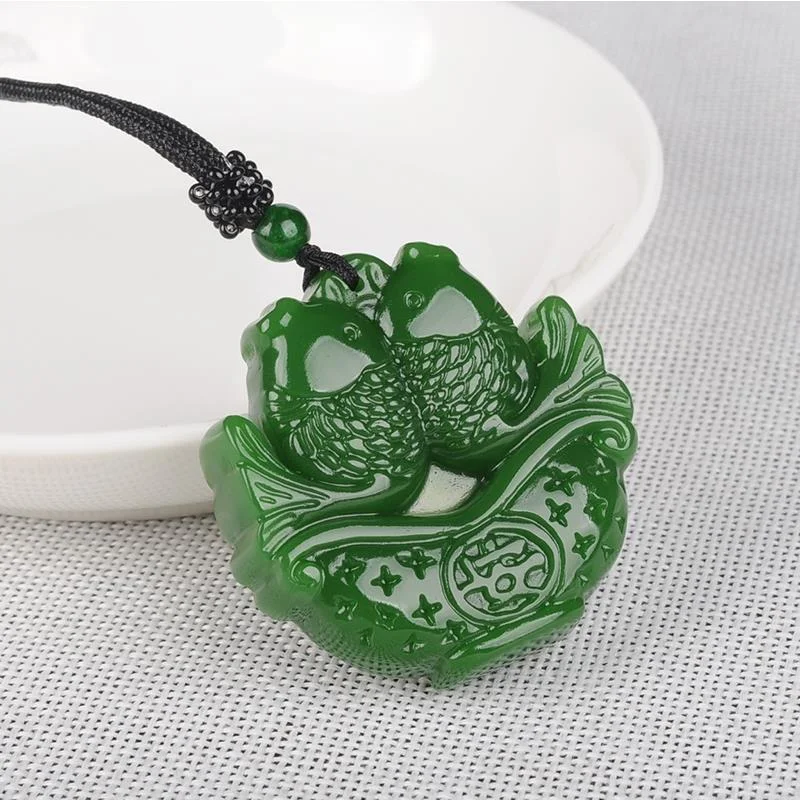 Women's emerald necklaces-Double Carp Pendant Necklace