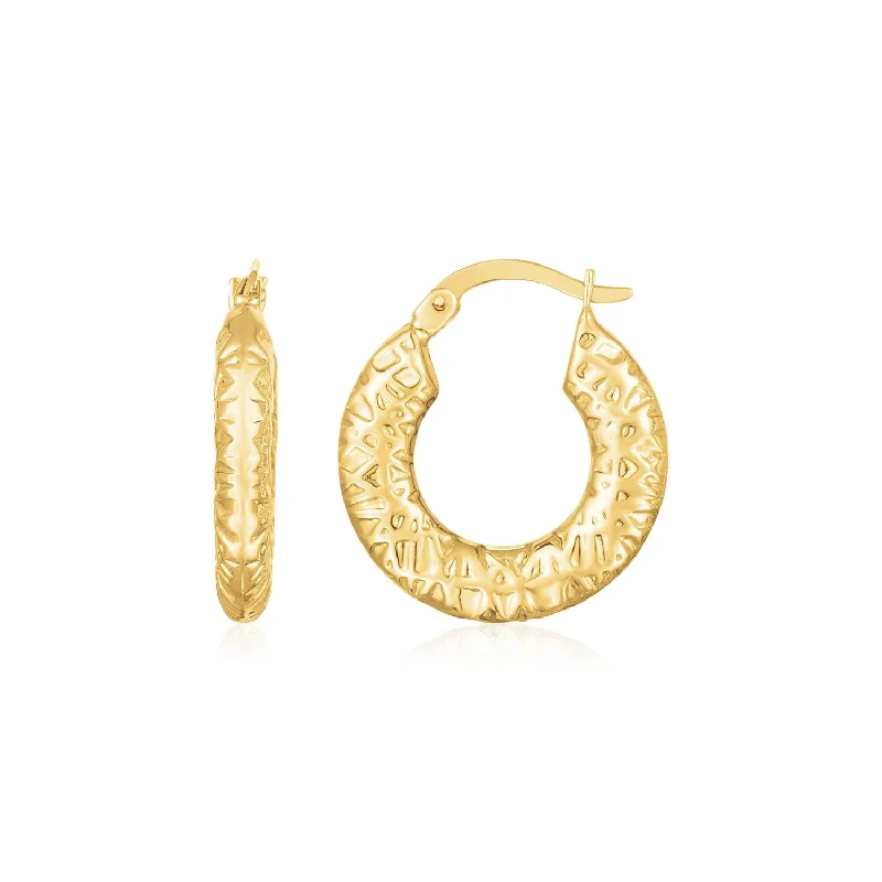 Women's seasonal earrings-14K Yellow Gold Puffed Textured Hoops