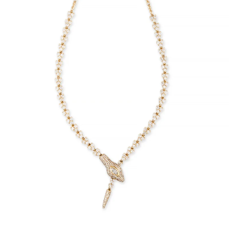 Women's family necklaces-ELIZABETH PAVE SNAKE ROLO CHAIN NECKLACE