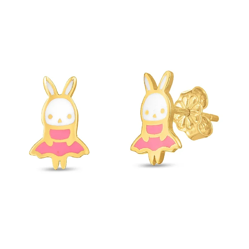 Women's pearl earrings-14k Yellow Gold Bunny Studs