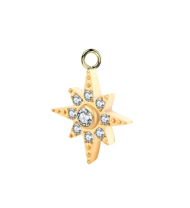 Women's everyday rings-Titanium Gold Jewelled Star Dangle Charm for Hinged Ring - CHARM40A