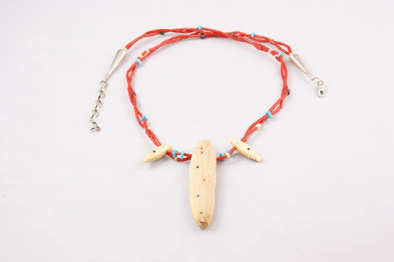 Custom women's necklaces-Zuni Corn Maiden Fetish Necklace by Sandra Quandelacy