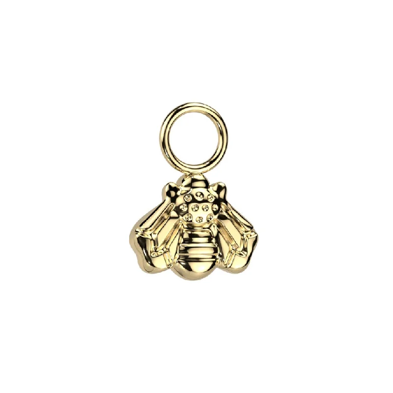 Women's custom engraving rings-Titanium Gold Dangle Bee Charm for Hinged Ring - E407A