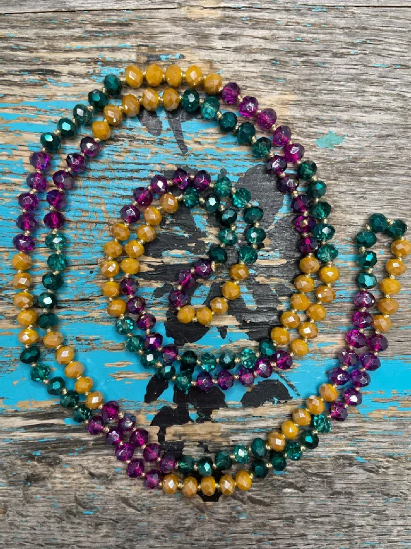 Women's K gold necklaces-60" Hand Knotted Bead Necklace/Green/Purple/Gold