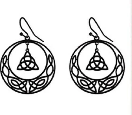 Handmade women's earrings-Black STAINLESS STEEL CELTIC Knot Triquetra Crescent moon  Earrings