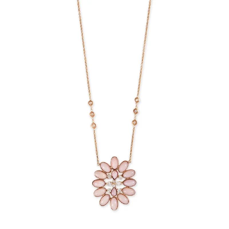 Women's sustainable necklaces-DIAMOND + PINK OPAL BLOSSOM NECKLACE