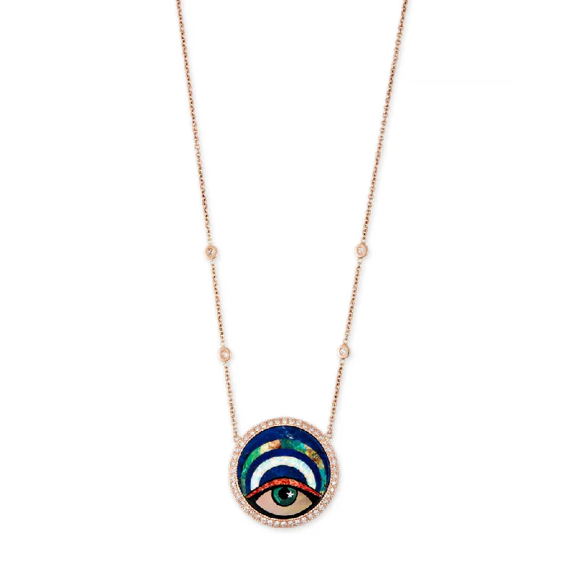 Women's Mother's Day necklaces-SMALL PAVE ROUND ARCH EYE INLAY NECKLACE