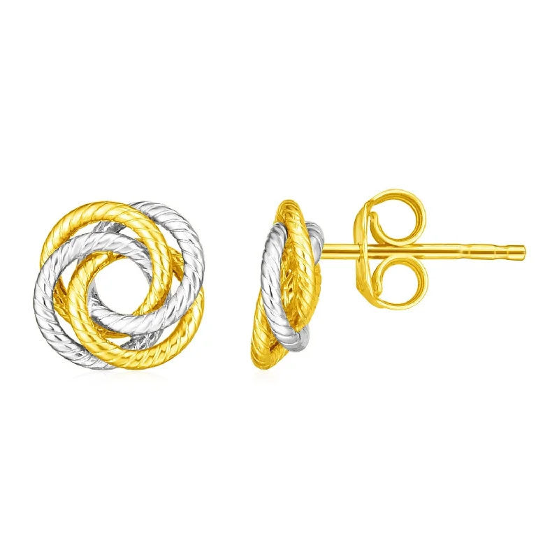 Women's fingerprint earrings-14k Two Tone Gold Love Knot Earrings