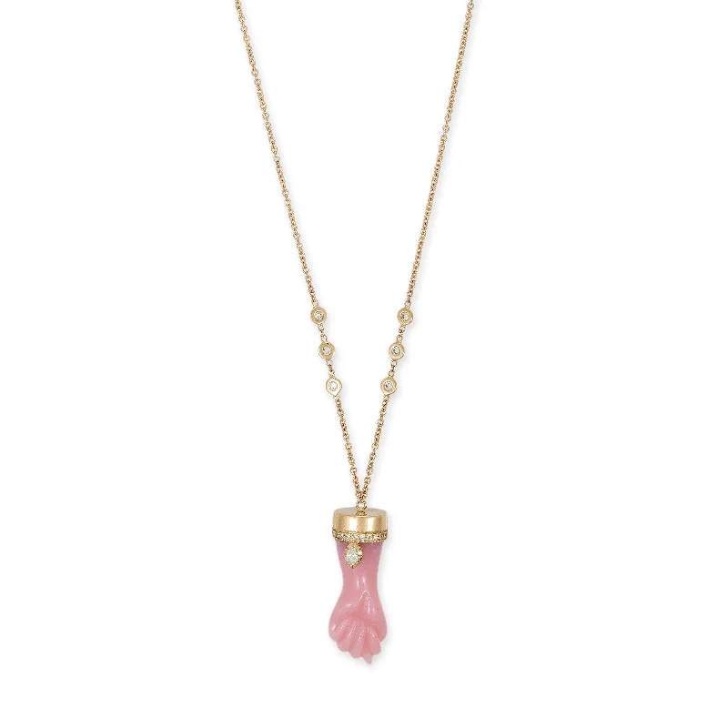 Women's birthstone necklaces-PAVE SOPHIA DIAMOND PINK OPAL FIGA NECKLACE