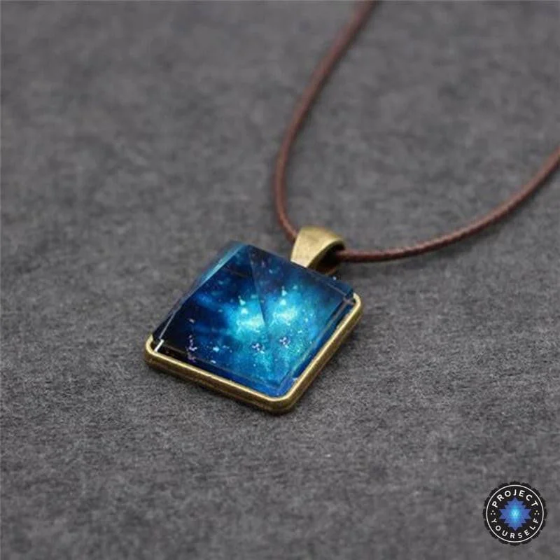 Women's limited edition necklaces-Vintage Luminous Starry Sky Crystal Pyramid Pendant Necklace