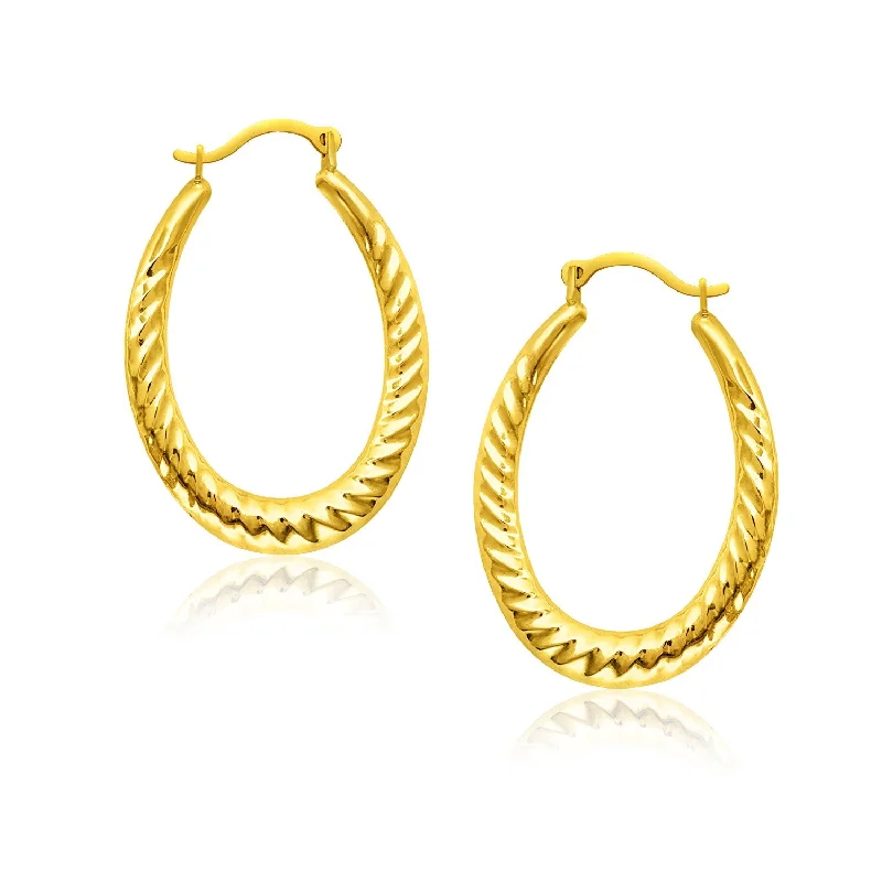 Women's statement earrings-14k Yellow Gold Hoop Earrings with Textured Details