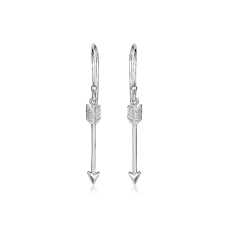 High-end women's earrings-Sterling Silver Polished and Textured Arrow Earrings