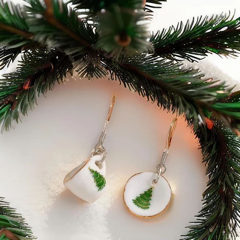 Women's party rings-Adorable Christmas Tea Cup Earring Set