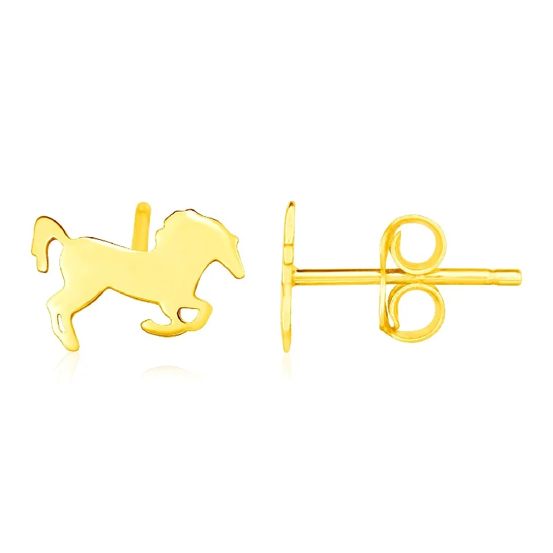 Handmade women's earrings-14K Yellow Gold Horse Earrings