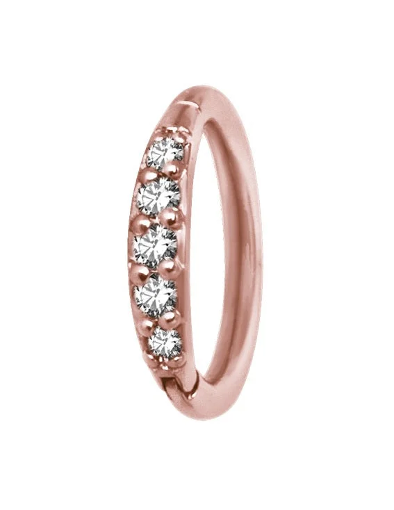 Women's luxury gift rings-Rose Gold Jewelled Hinged Ring - E41B