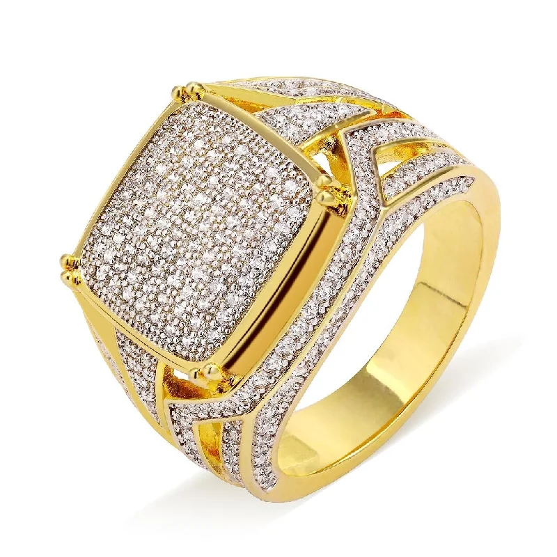 Trendy women's rings-The Wealth® - Diamond CZ Mens Hip Hop Ring in 14K Gold